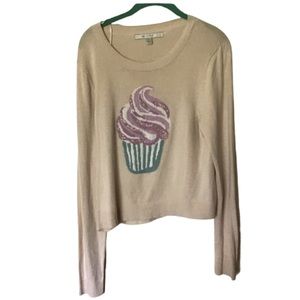 Cupcake with beads tan sweater, LC Lauren Conrad, Large